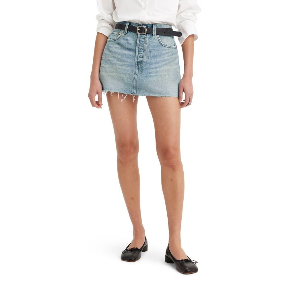 NWT‎ Levi's Icon Denim Mini Skirt High Rise Raw Hem Light Wash Size 28